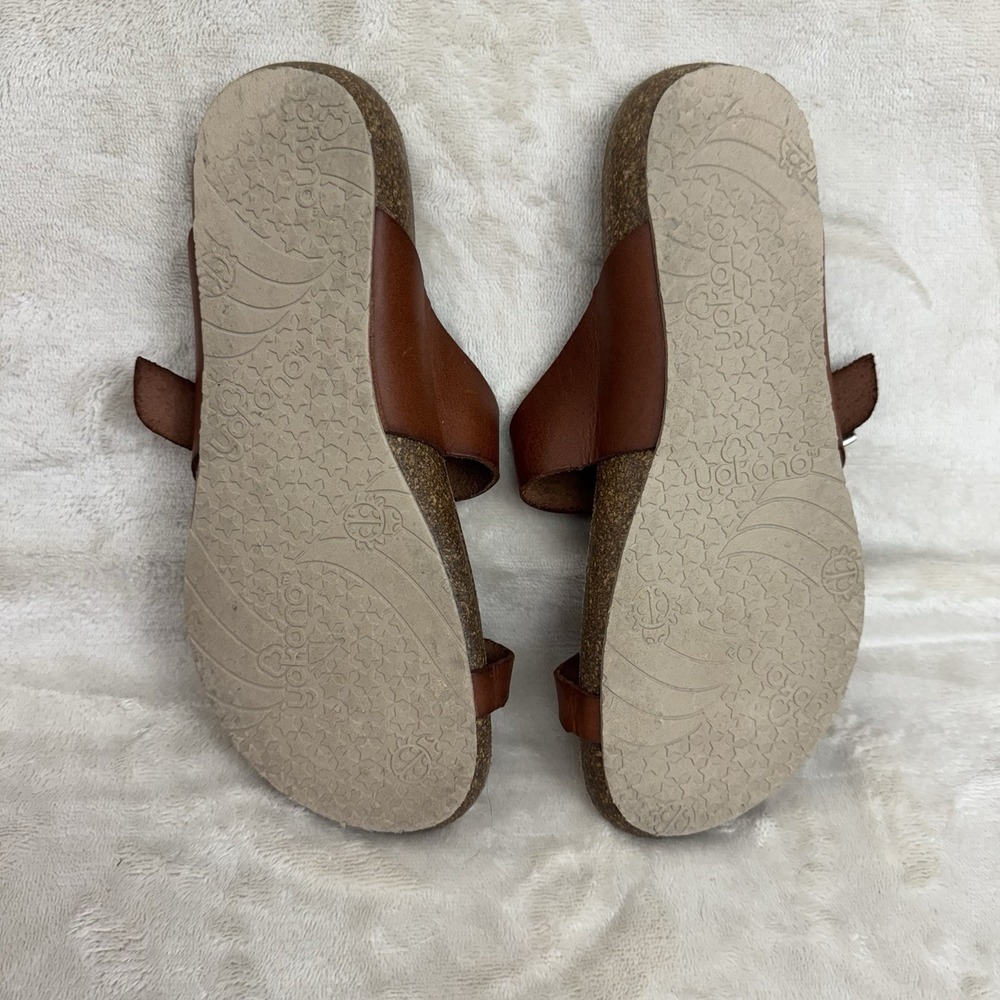 Yokono Leather Toe Loop Sandals Brown Buckle Comfort Slide Women EU 37 US 6.5 - Picture 4 of 11